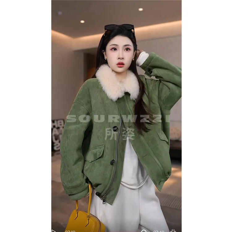 SOURWZZI/所姿100%羊毛反绒面冬季简约时尚休闲女士外套SZ-25750