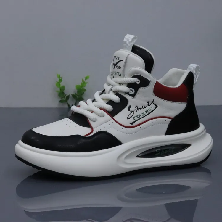 头层牛皮秋冬高帮时尚个性透气防滑软底真皮休闲运动厚底男鞋潮鞋