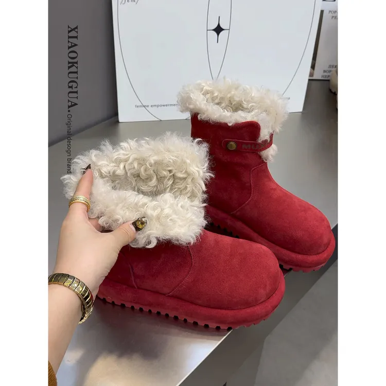 大头厚底雪地靴女款2025新款冬季马丁靴两穿勃肯短靴加绒毛毛棉鞋