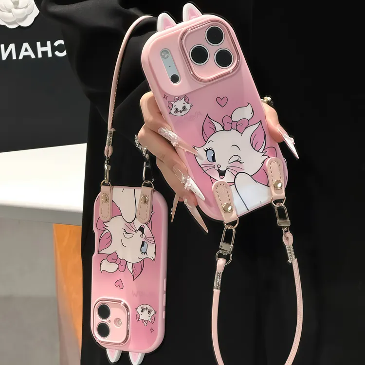 玛丽猫耳朵挂绳适用苹果16/17手机壳iPhone15小米14vivoppo华为女
