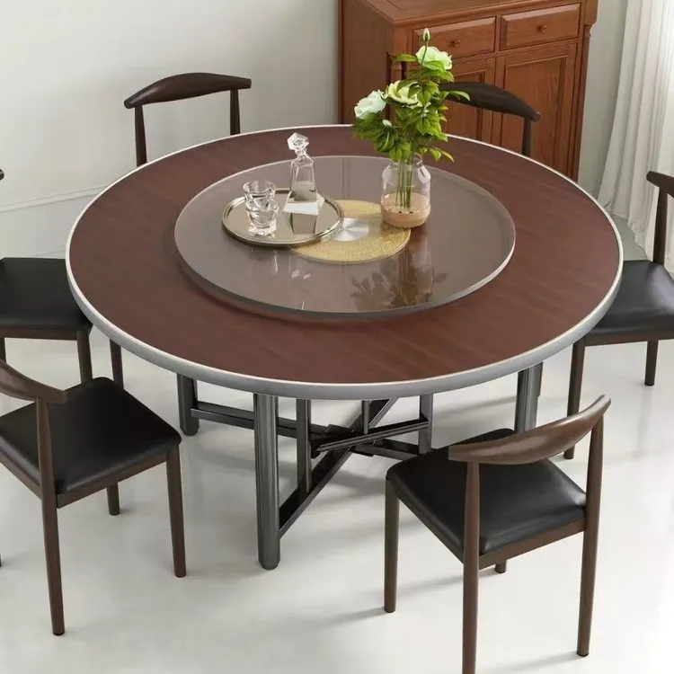 餐桌大圆桌10-12人家用农村桌玻璃转盘食堂饭桌乡村宴席饭桌酒店