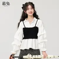 慕兔法式气质假两件白衬衫女2025秋季新款小个子设计感收腰上衣