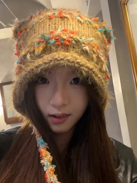 日韩网红小猫流苏编织帽日系渔夫帽秋冬百搭毛绒冷帽复古秋天帽子