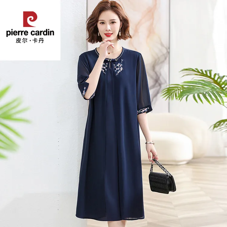 妈妈夏装洋气雪纺连衣裙女新款中老年夏季阔太太高贵长裙显瘦裙子