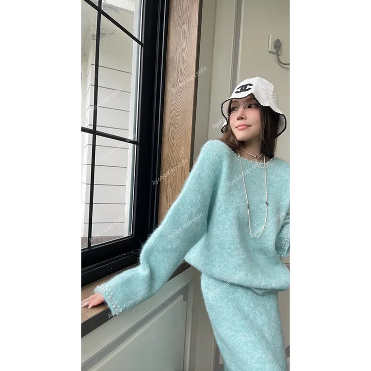 【AYOBE】小贤  法式优雅轻奢极简珍珠边边羊毛套装