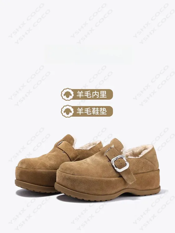保暖加厚乐福鞋女2025秋冬新款厚底增高复古绒面丑萌百搭勃肯鞋潮