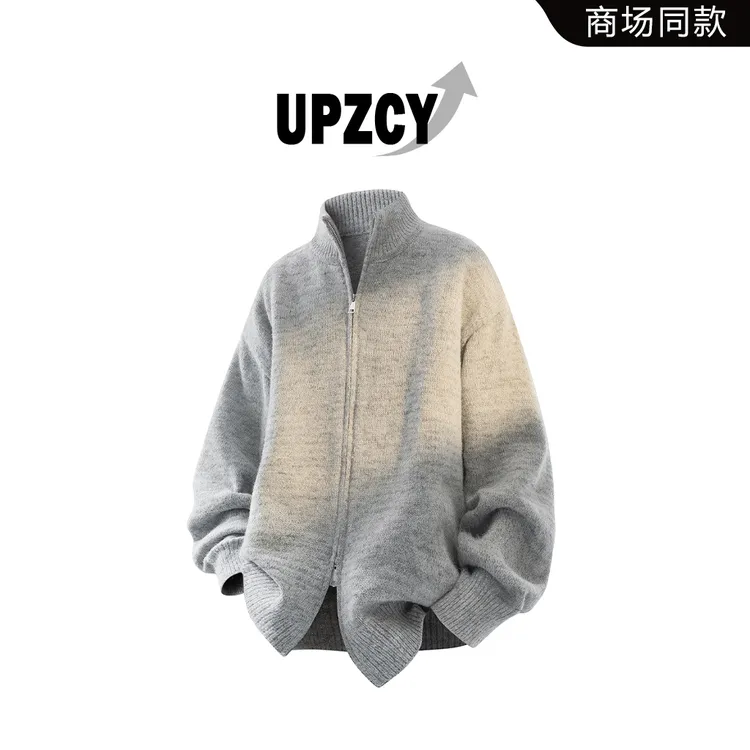 UPZCY秋季休闲双拉链针织开衫毛衣男潮流宽松百搭羊毛衫上衣外套