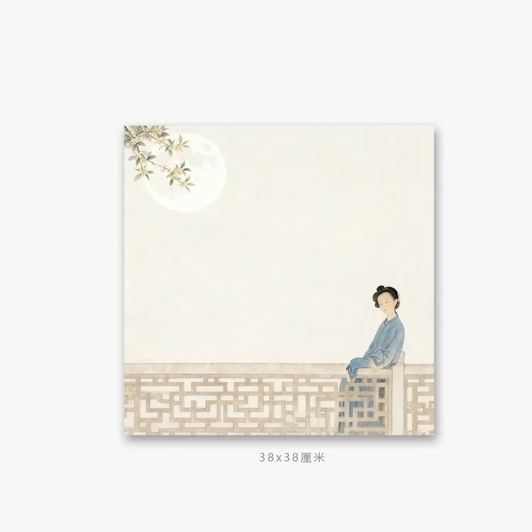 中秋赏月仕女人物绢布作品绢小品
