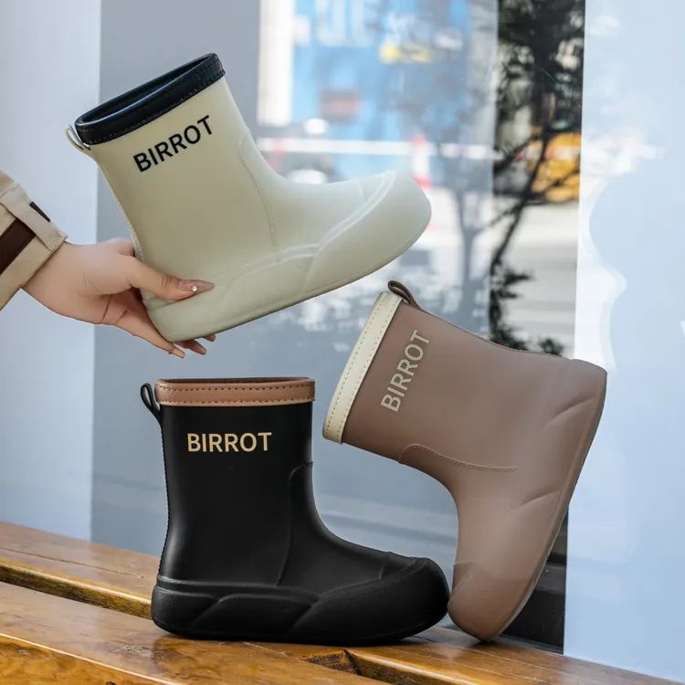 BIRROT2025日系厚底平底雨靴雨鞋女生短筒防水鞋中筒韩版网红水靴