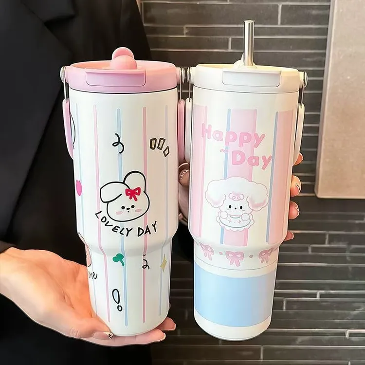 卡通保温杯高颜值冰霸杯可爱大容量便携喝水杯吸管杯学生防漏保冷