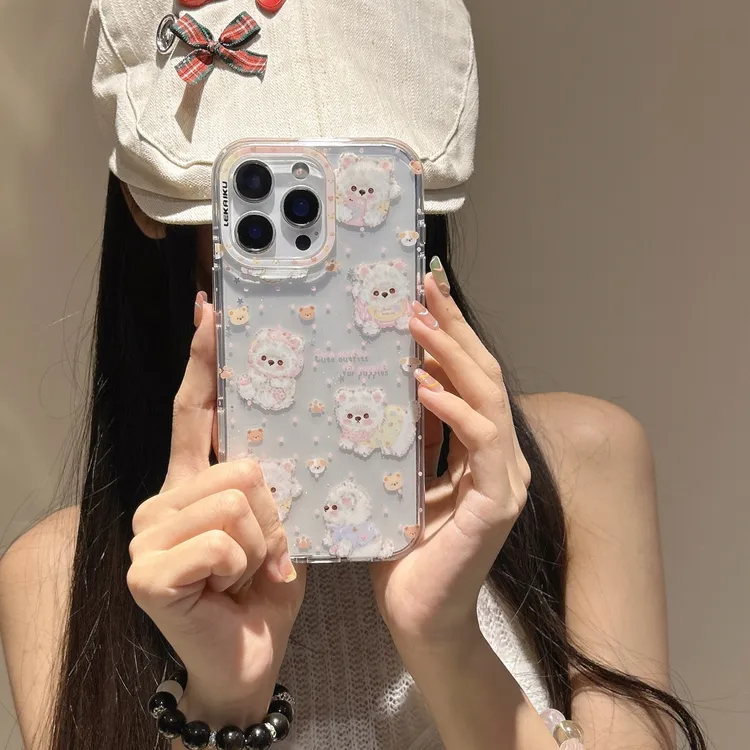 双层手机壳-星星小狗约克夏和博美-四边带图适用苹果17ProMax手机