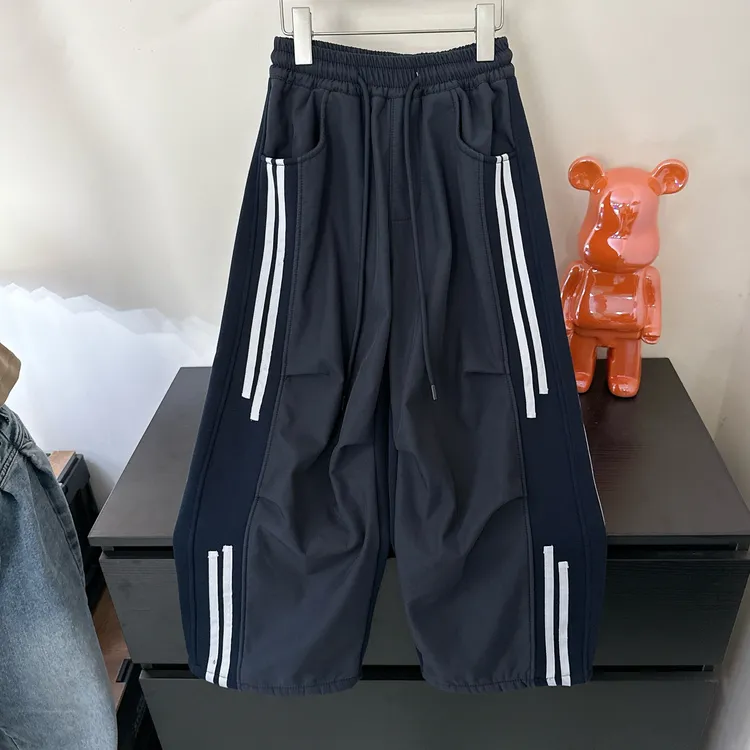 川度25377儿童裤子秋冬装加绒拼接卫裤百搭长裤子两用脚口休闲裤