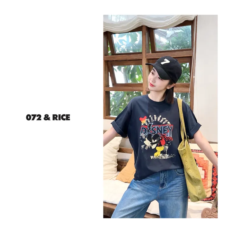 072 & RICE【星耀磨破米奇TEE】100纯棉 夏季休闲圆领T恤 ZX-33W356