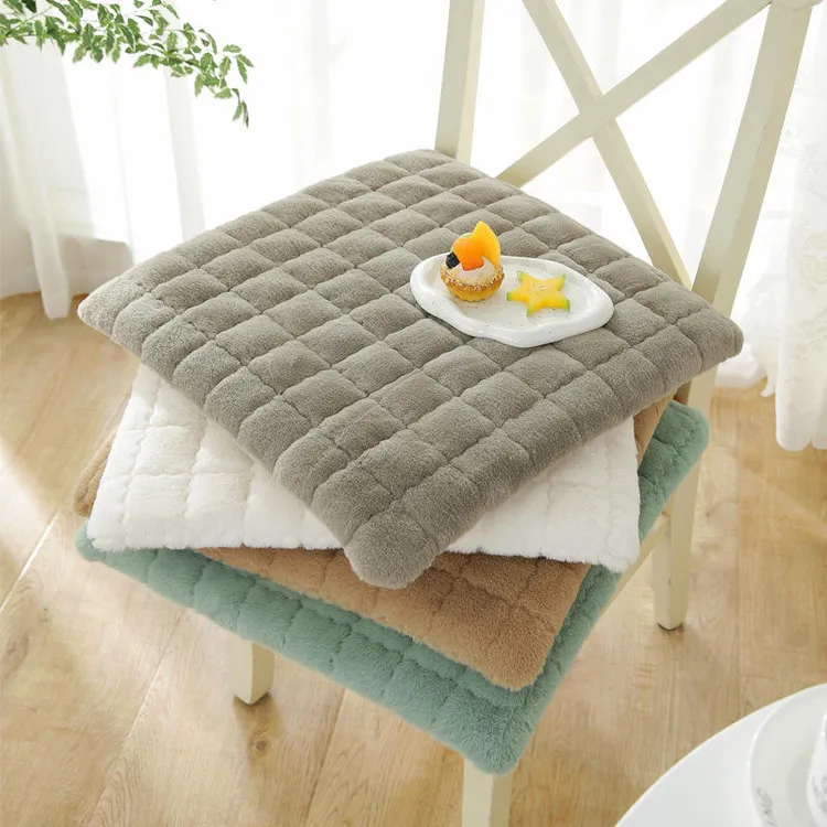 冬季毛绒坐垫法莱绒轻奢兔毛绒座垫防滑有绑带餐椅垫办公学生通用