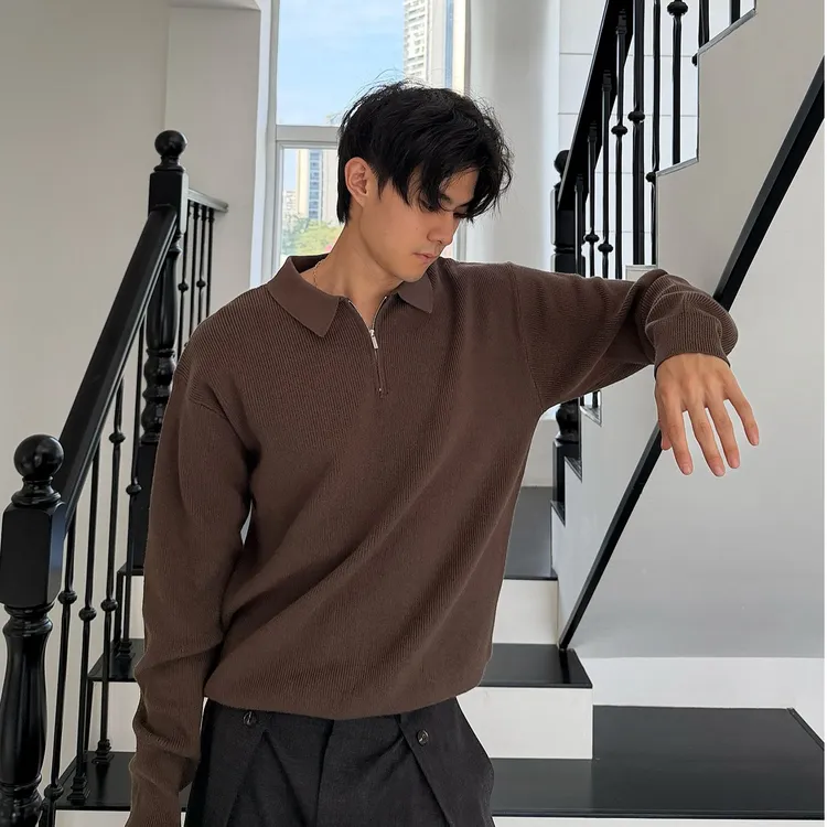 毛衣男款冬季2025新款半拉链宽松痞帅高级感翻套头领针织打底衫男