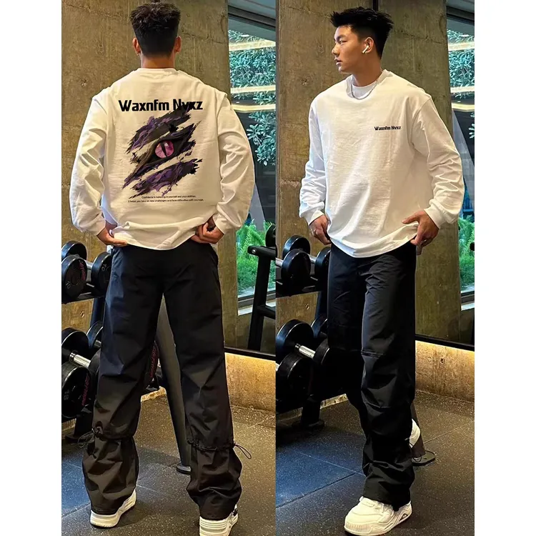 美式个性恶魔眼睛印花长袖T恤男秋冬休闲hiphop宽松内搭纯棉上衣