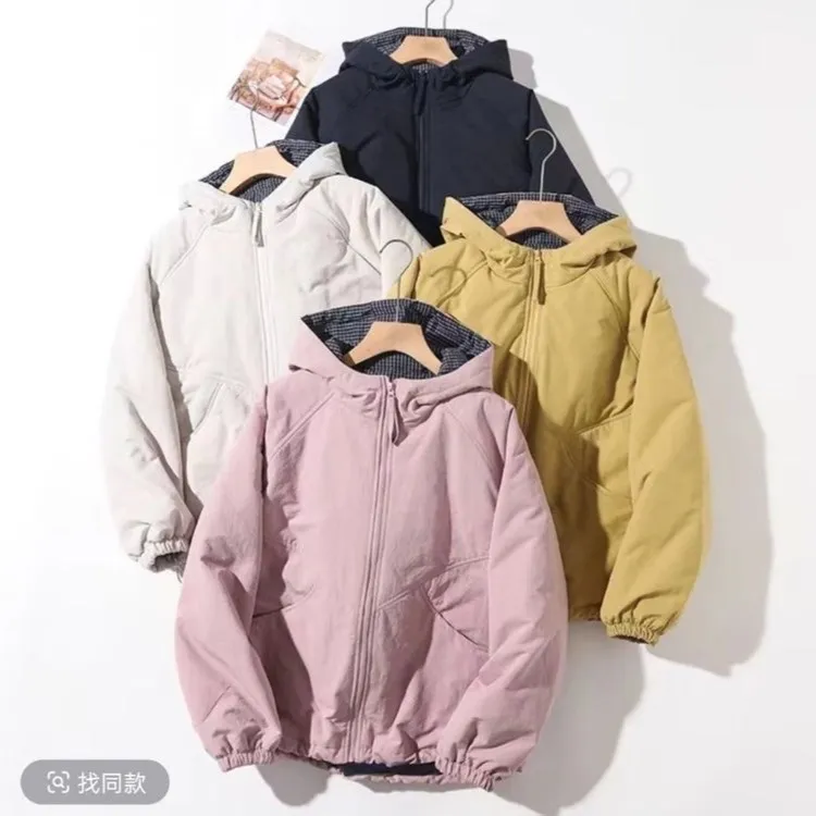 连帽女防风短外套时尚短夹克秋冬潮流上衣棉衣时尚妈妈轻薄棉服