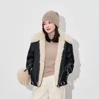 MOOI MONO"澳洲暖阳"显瘦小毛领拼接pu皮衣高级感羽绒服 Y419L54