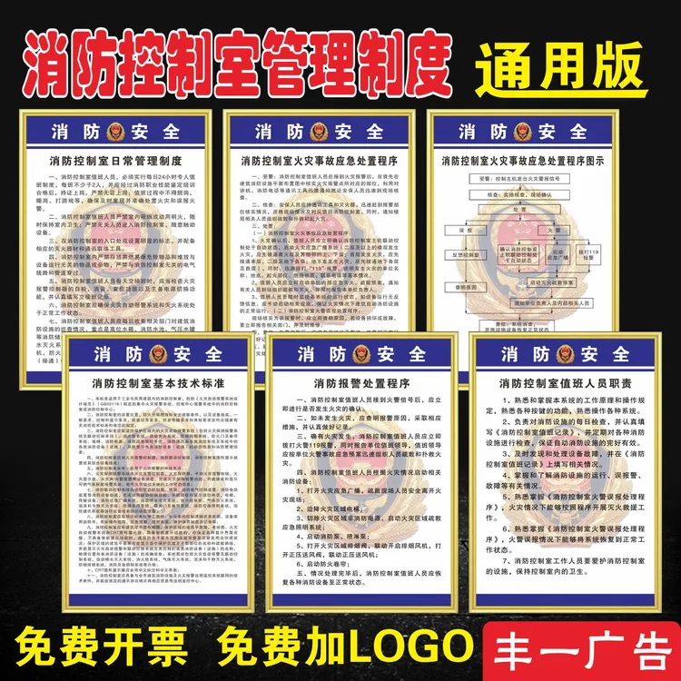 消防控制室管理制度技术标准火灾事故应急处置程序报警处置标识牌