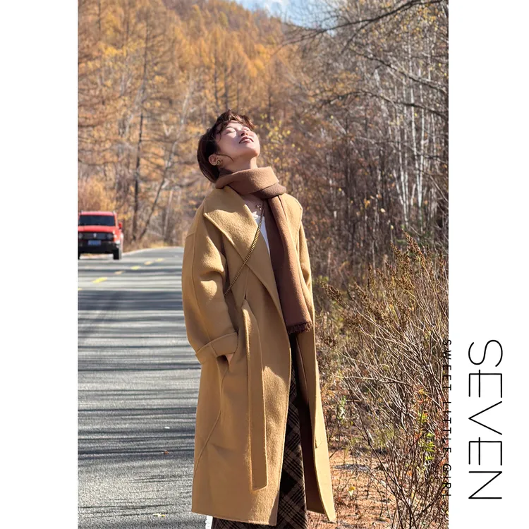 ⑦七七146小个子冬季保暖100%羊毛双面呢大衣女新款毛呢外套小美说