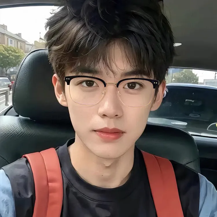 超轻半框眼镜近视男女同款防蓝光平光镜学生可配度数大脸眼睛框架