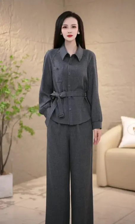 2025优雅百搭气质POLO领修身显瘦纯色套装两件套M-4XL休闲