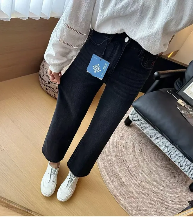 秋季直筒九分烟管裤女2025新款大码胖mm小个子显腿直弹力薯条裤