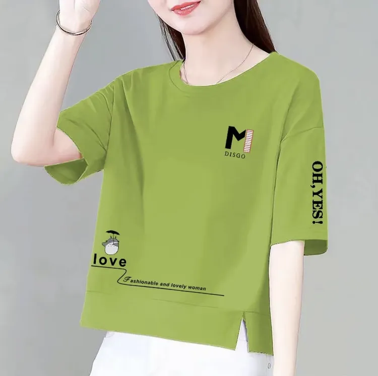 2025夏季新款纯棉短袖T恤女装圆领短款开叉别致百搭显瘦宽松上衣