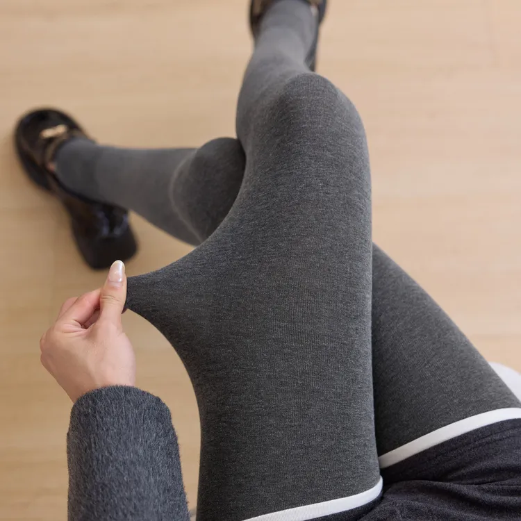 秋冬季平纹棉打底裤女中厚外穿高腰显瘦灰色薄绒连裤袜踩脚打底袜