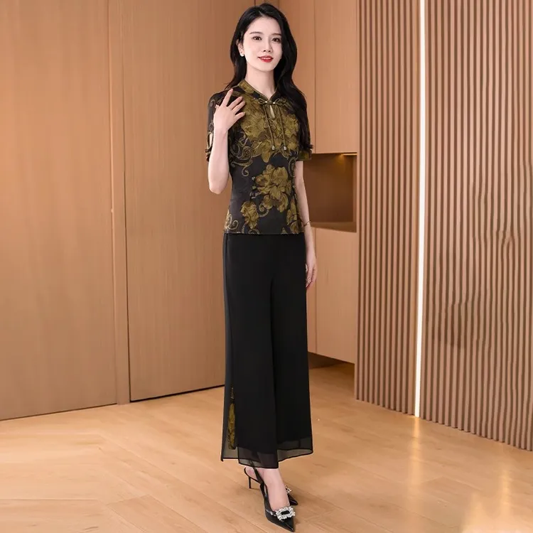 新中式国风改良旗袍上衣套装女2025夏季新款洋气质时尚妈妈两件套