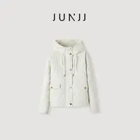 杰瑞【私服品味】菱形格绗棉连帽棉服女25秋冬新款宽松休闲百搭外套