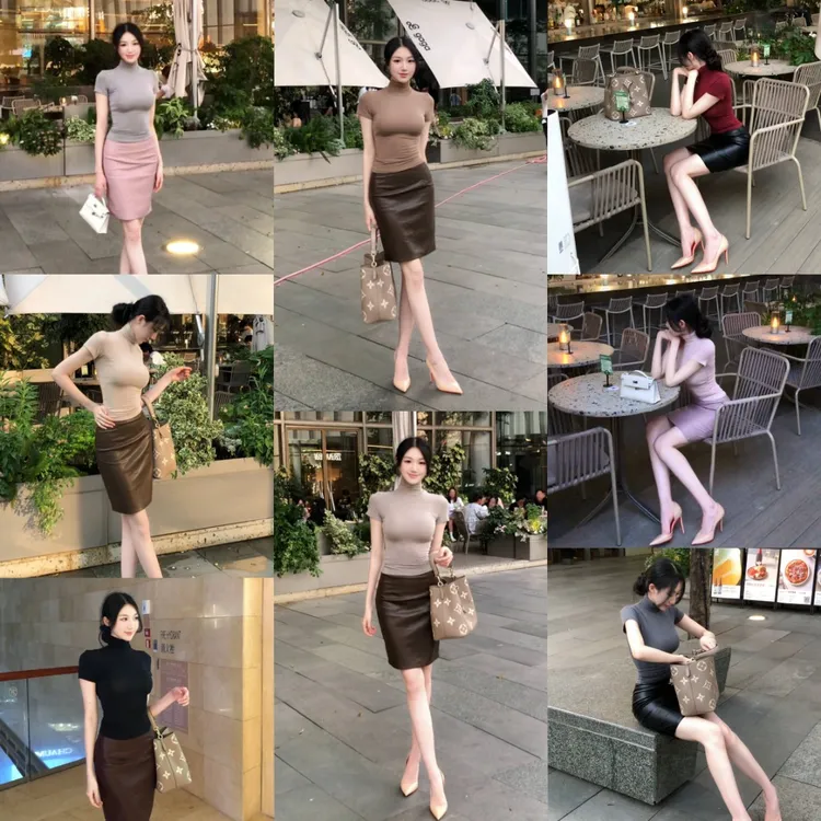 希野逸儿/ 韩系性感显胸高领短袖T恤女紧身打底衫设计感上衣薄女