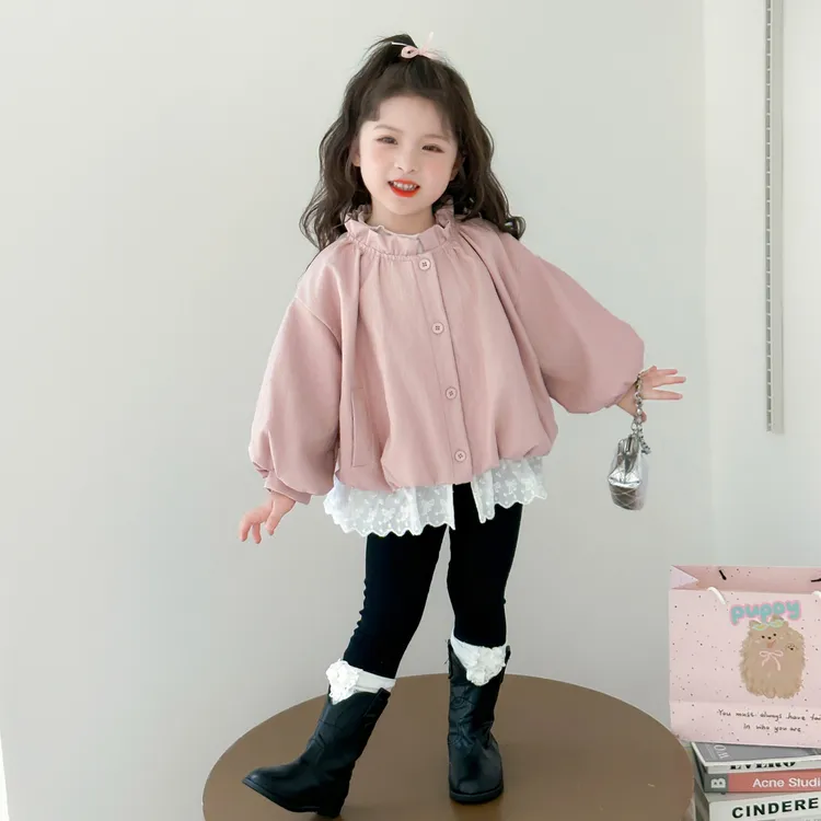 韩系女童花边皮衣外套秋季2025新款儿童洋气时髦秋装休闲宽松上衣