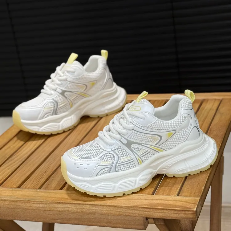 韩版显脚小厚底老爹鞋女2025新款夏季镂空网面透气网鞋休闲运动鞋
