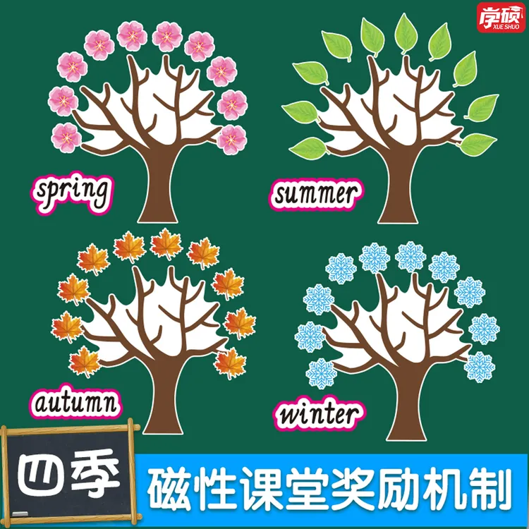 幼儿园小学早教课堂小组比赛竞赛春夏秋冬四季节磁性磁吸黑板贴片