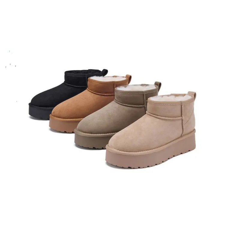 【2.0动态防水牛皮雪地靴】牛皮雪地靴女款加绒厚保暖耐磨加高5cm