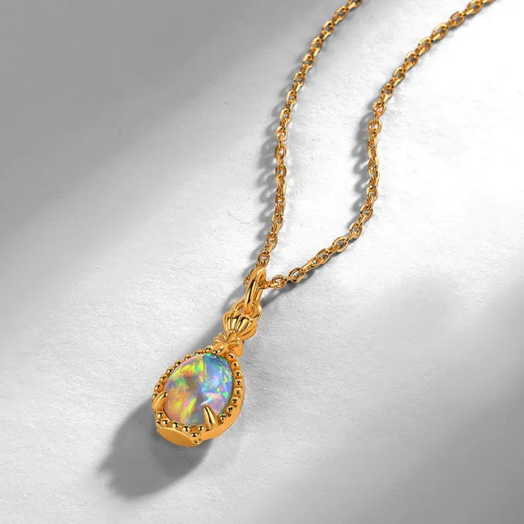 坠链均925银仿水晶 合成欧泊吊坠项链纯银镀10K金香水瓶型锁骨链