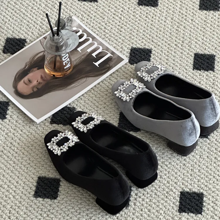 晚晚·内增高7cm气质绒面通勤浅口女鞋方头水钻高级感单鞋百搭