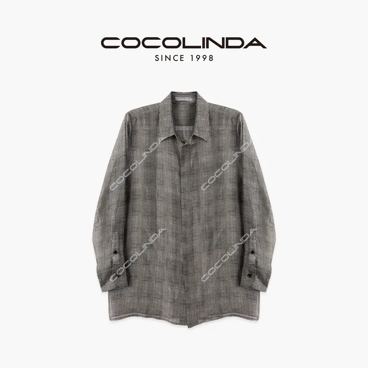 COCOLINDA | “歌剧信札【桑蚕丝】10姆米微透低调灰色格纹衬衫K3499