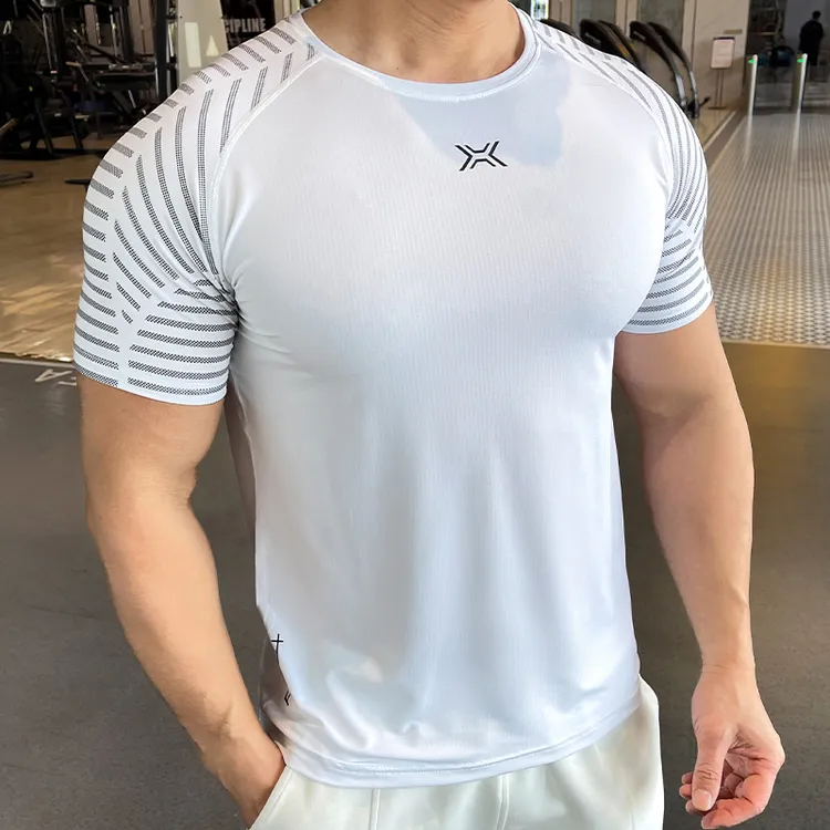  夏季新款男士跑步训练运动健身速干短袖t恤上衣男款