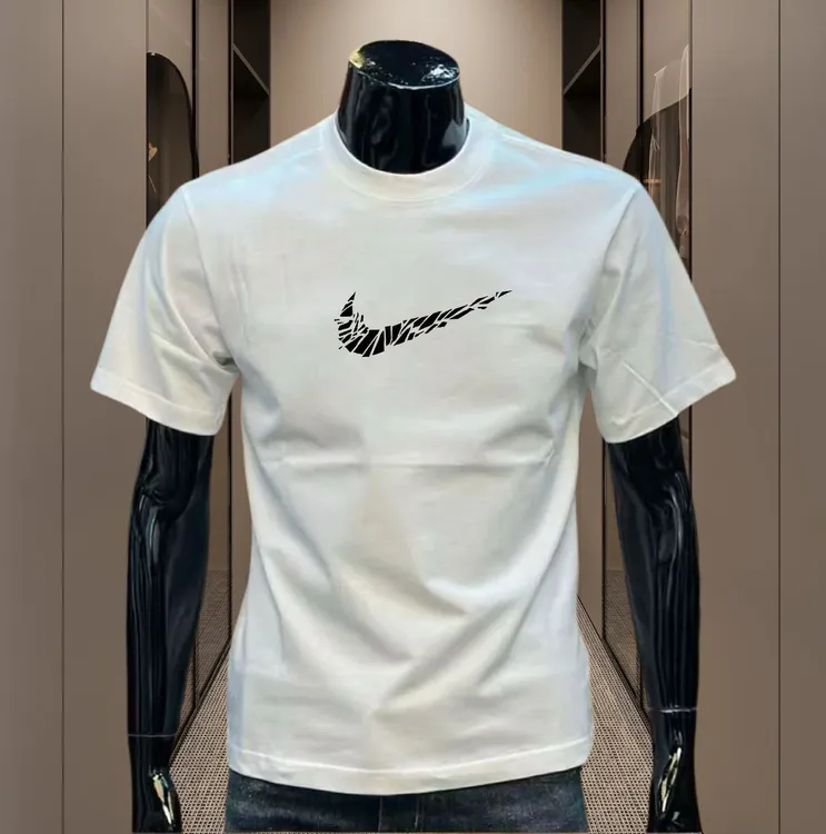 夏季2025新款潮牌男士纯棉白T恤圆领上衣印花时尚宽松短袖打底衫