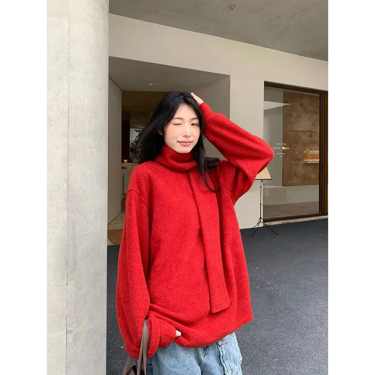 【YU】慵懒风宽松围脖卫衣女 2025秋冬洋气绒毛长袖上衣女时尚