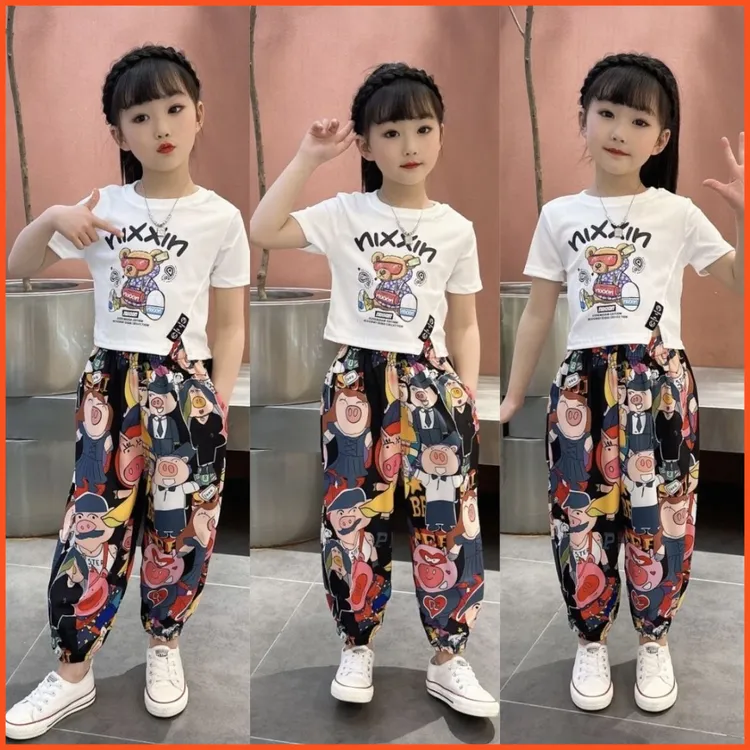女童夏季套装洋气时髦夏装女大童短袖防蚊裤女孩运动两件套