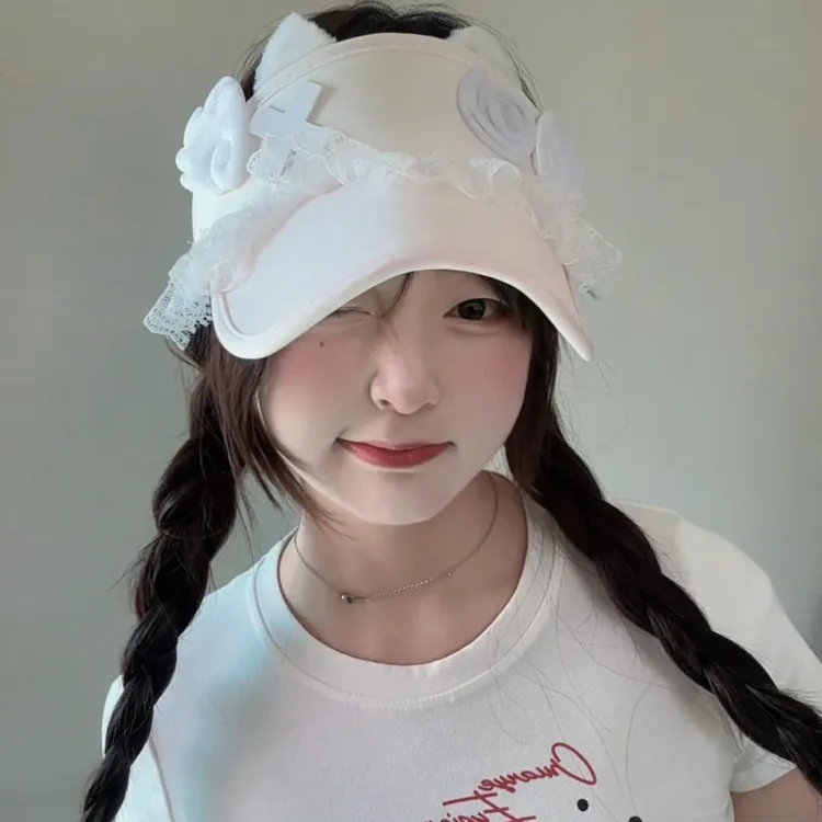 猫耳空顶遮阳帽千禧亚文化潮流帽子文字可爱宅系