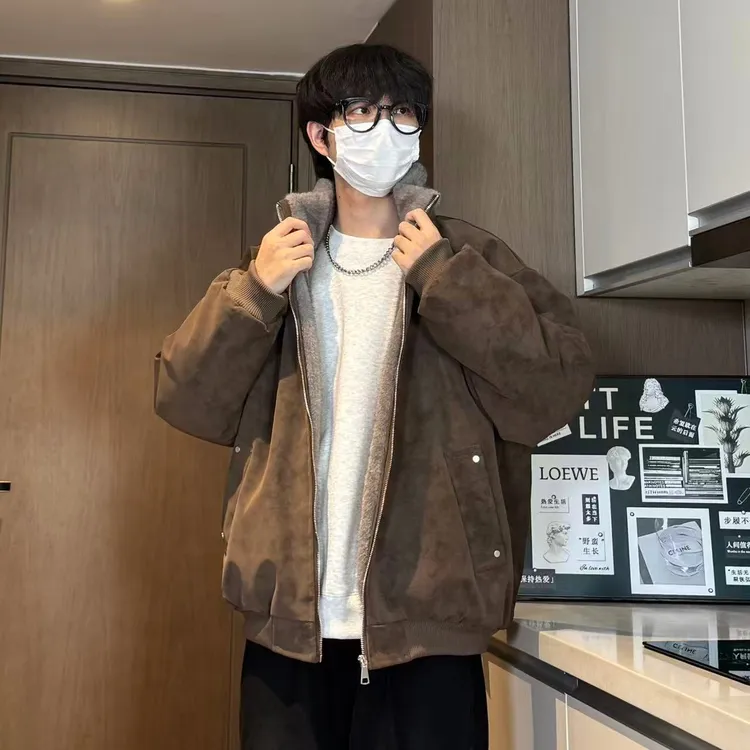 【立领座山雕】重磅水洗保暖pu皮棉服加绒加厚外套