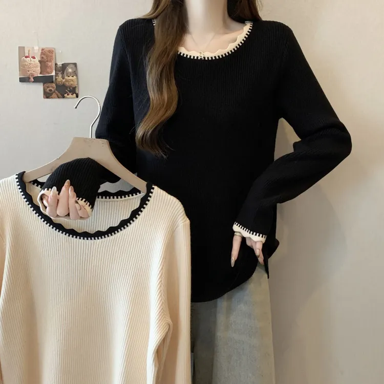 大码花边长袖T恤女春秋2025新款胖mm宽松显瘦遮肚子内搭时尚上衣