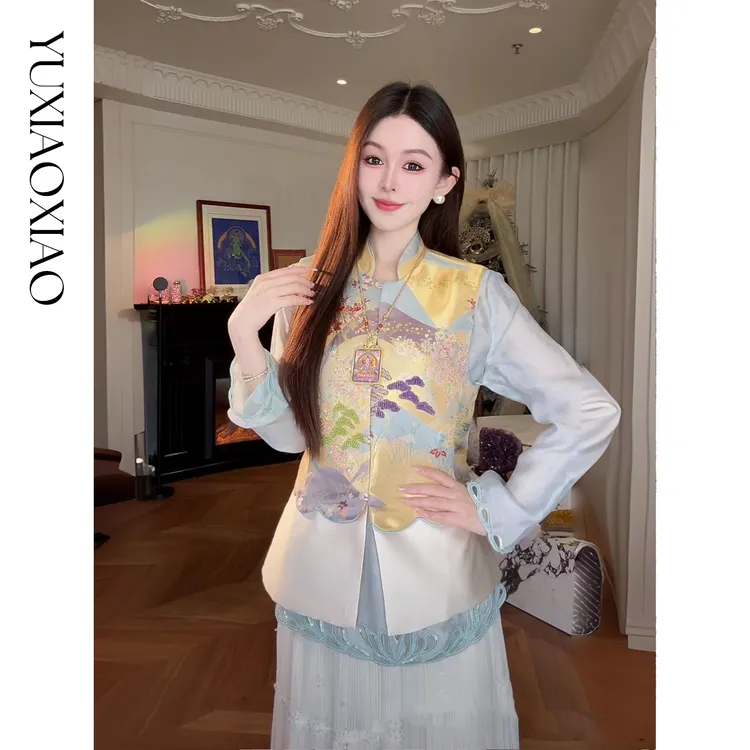 余潇潇【瑶台仙池】端庄气韵莱赛尔天丝山水印花图案国风马甲&衬衫