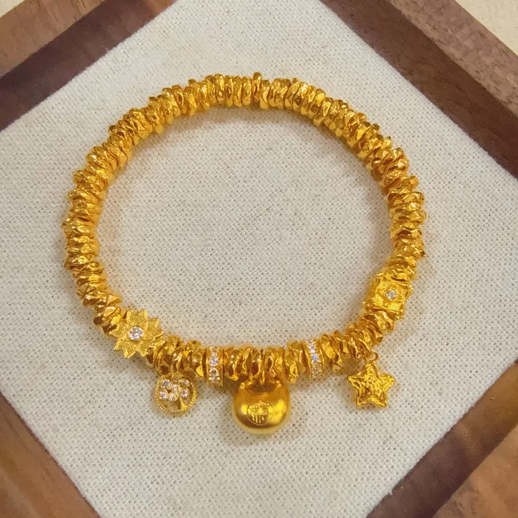 <足金胖福星星盘缠手串>卡5mm(弹力绳）