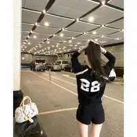 Jennie同款出街 美式针织毛衣外套抽绳系带休闲阔腿pu皮裤套装女