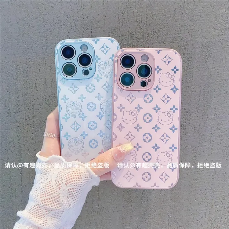 满屏凯蒂猫适用苹果16玻璃手机壳新款华为小众vivo高级小米15oppo